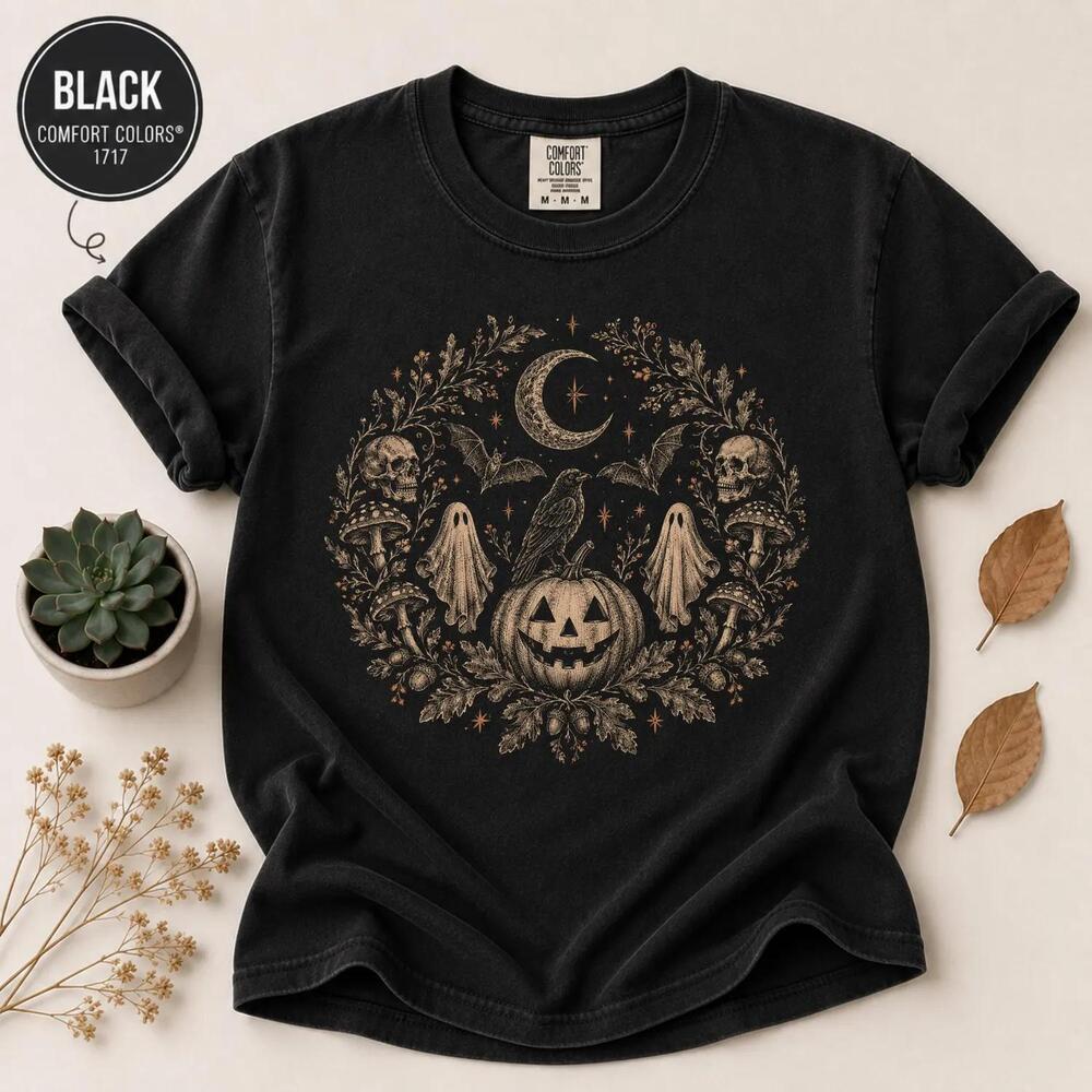 Halloween Shirt, Gothic Pumpkin Ghost Shirt, Witchy Halloween Tee